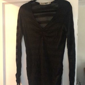 Michael stars holiday top. Sheer, ruched, arm detail. Fitted.